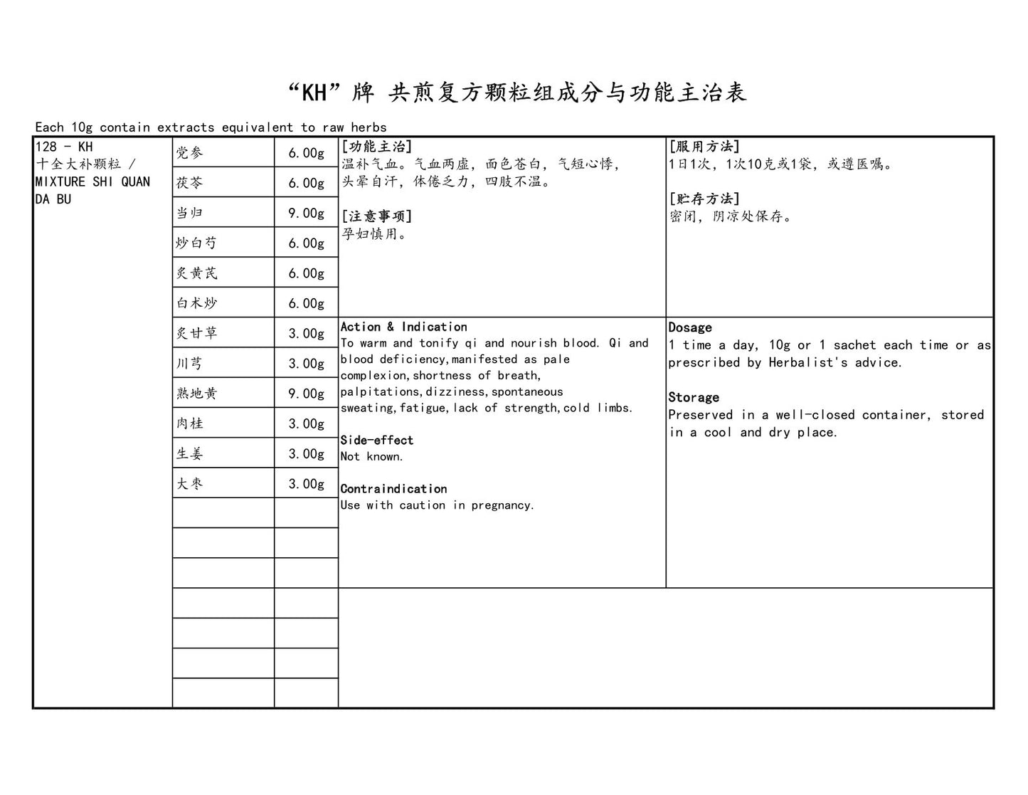KINHONG PTE LTD 庆丰私人有限公司 MIXTURE 复方颗粒 Mixture Shi Quan Da Bu 十全大补颗粒