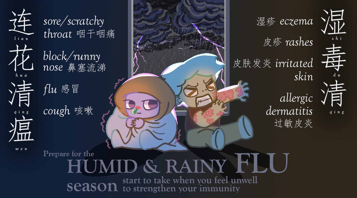 The incoming monsoon season bring about lower temperatures and higher humidity, making us susceptible to falling sick. Minimize falling sick by taking precautions with Lianhua Qingwen Jiaonang and Shi Du Qing, chinese medicines that boost your body's immunity.