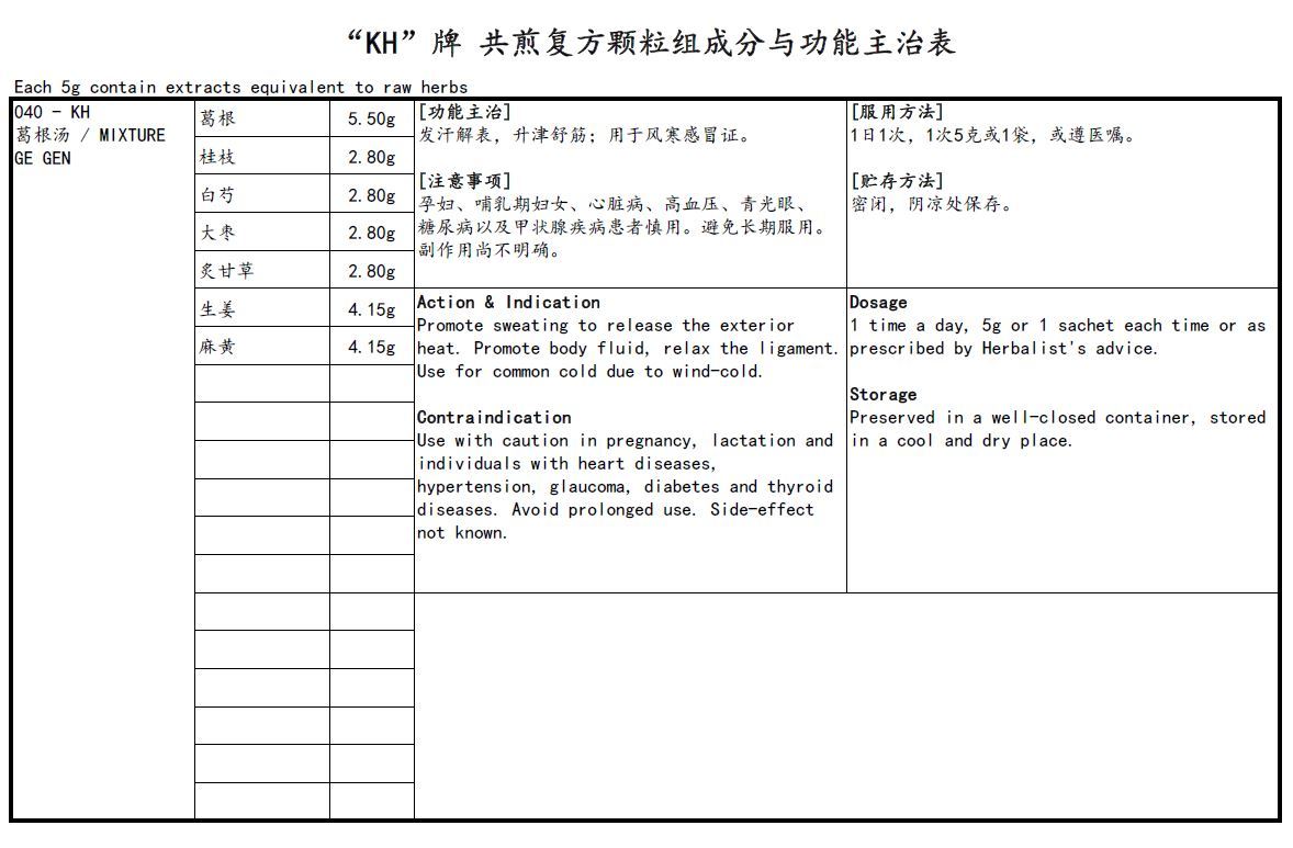 KINHONG PTE LTD 庆丰私人有限公司 MIXTURE 复方颗粒 Mixture Ge Gen 葛根汤