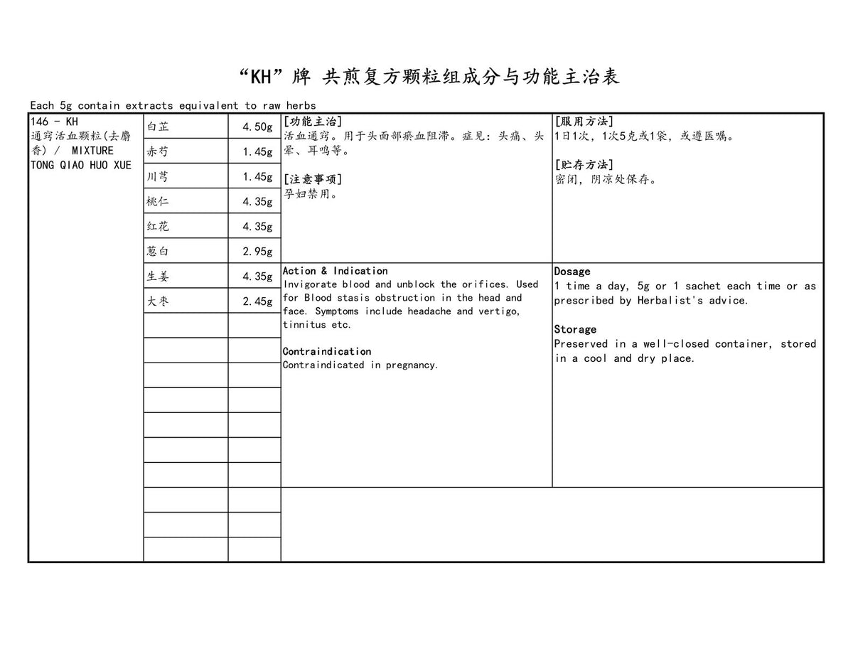 KINHONG PTE LTD 庆丰私人有限公司 MIXTURE 复方颗粒 Mixture Tong Qiao Huo Xue 通窍活血颗粒