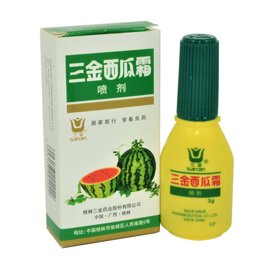Sanjin Watermelon Frost Insufflations 三金西瓜霜喷剂 庆丰私人有限公司 KINHONG PTE LTD